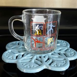 4 McDonalds 1984 Olympic Coffee Cups Mugs Clear Glass